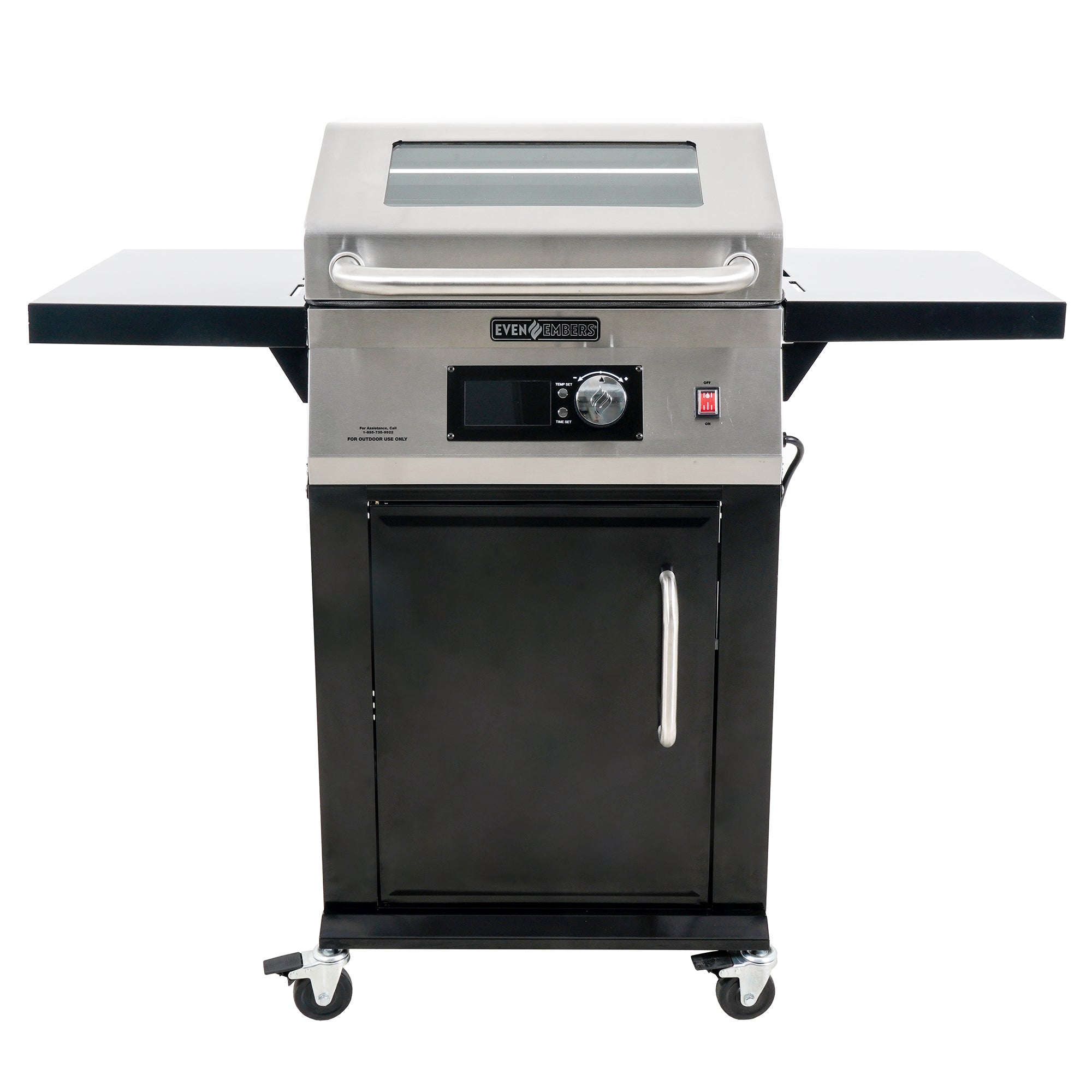Even Embers Outdoor Electric Grill in Black with Stainless Steel Lid and Control Panel