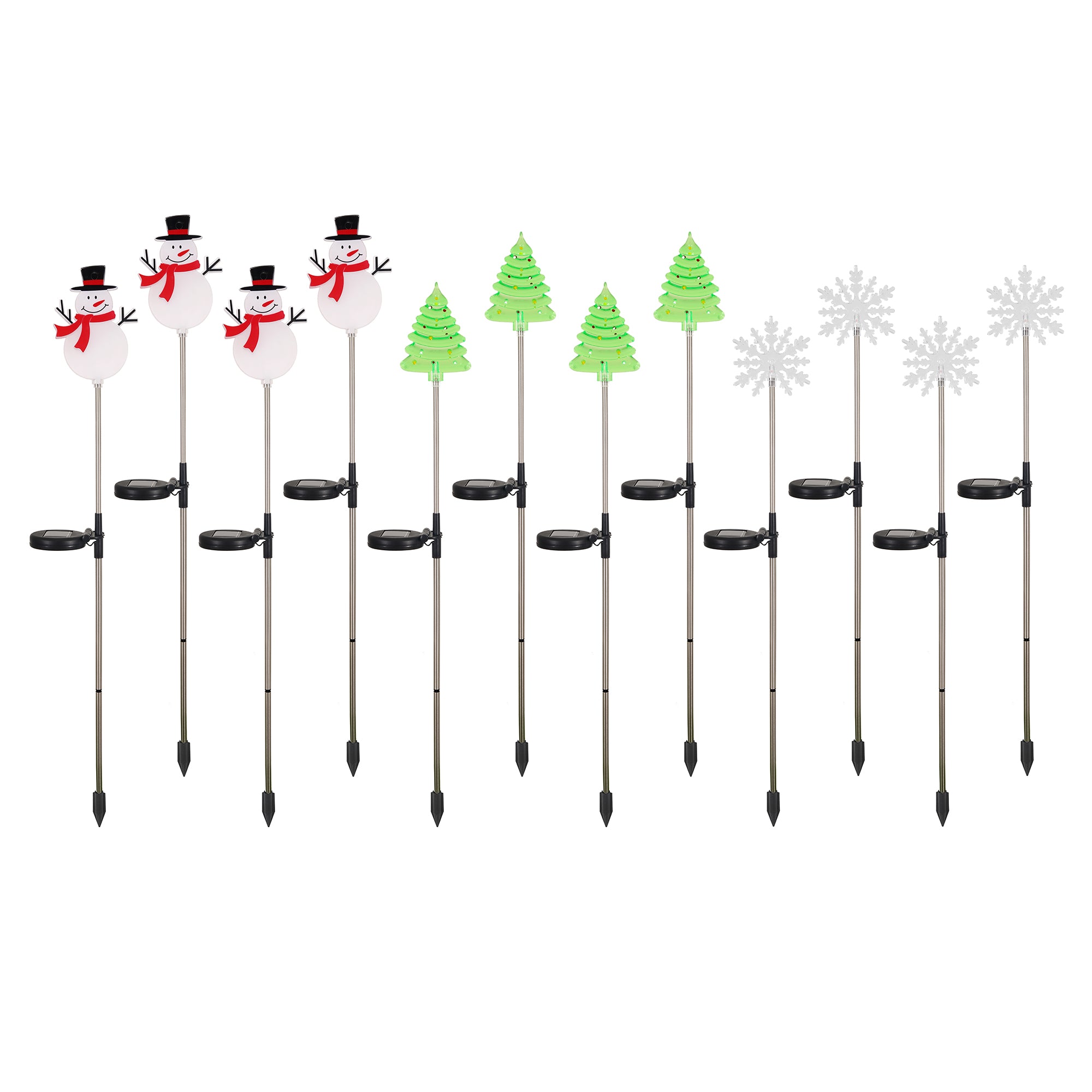 Lux-Landscape Snowflake, Snowman & Christmas Tree Solar Light - 12 pack
